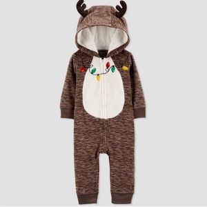 Reindeer Fleece Hooded Romper Just One You by Carter’s Baby Christmas Onesie PJs